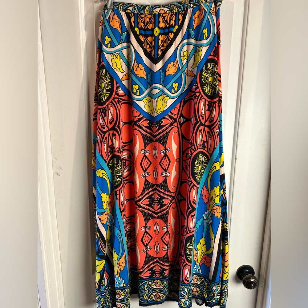 Flying Tomato Colorful All Over Print 100% Rayon Maxi Skirt Elastic Waist